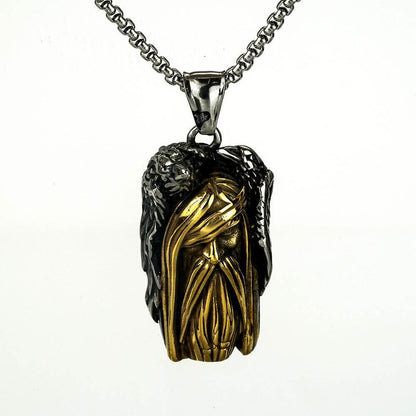 Men's Steel Two Tone Odin Raven Pendant Necklace