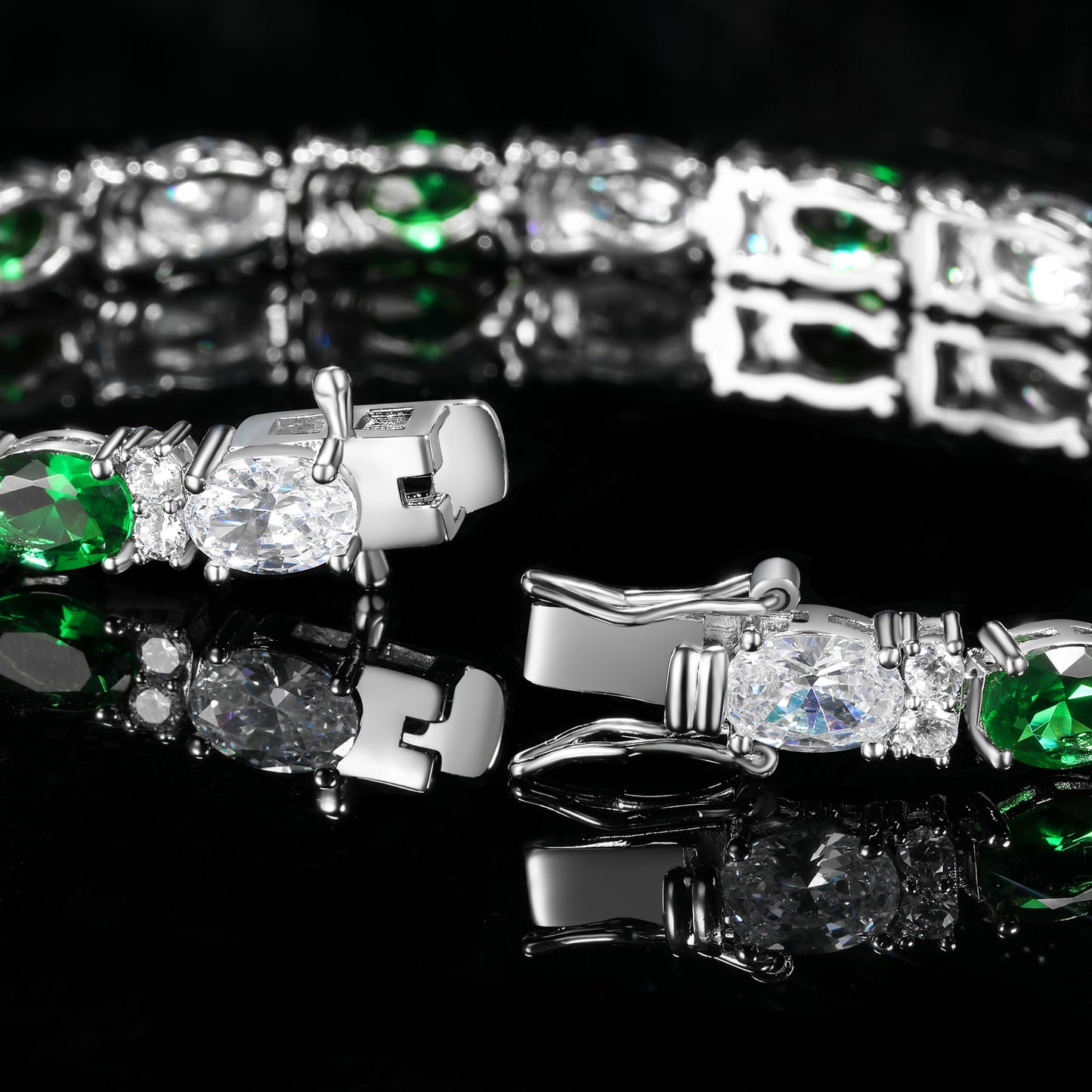 Women&Men's 5mm Inlaid White Zirconia And Green Zirconia Tennis Bracelet