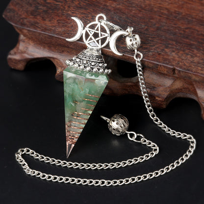 Three-phase moon seven-colored crushed stone resin crystal hexagonal pyramid spirit pendulum