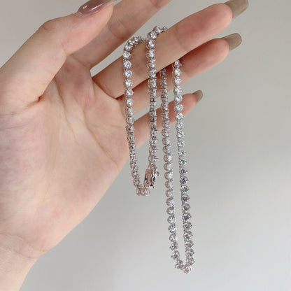 S925 Necklace, Minimalist Style Fully Paved with White Round Zircon