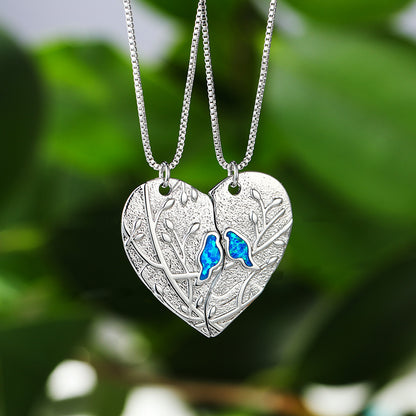 Blue Opal Love Puzzle Bird Set Necklace