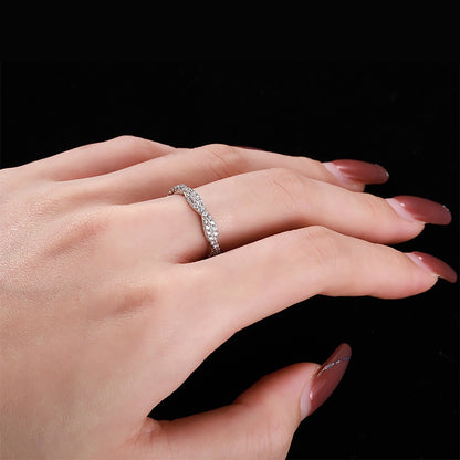 Women's S925 Silver White Gold Tone Pave Zircon Wave Ring, Luxury Stackable Ladies Fashion Ring