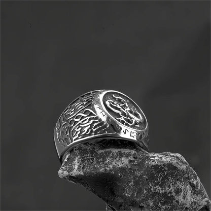 Norse Vintage Solid Stainless Steel Hip Hop Viking Rune Band Ring for Men