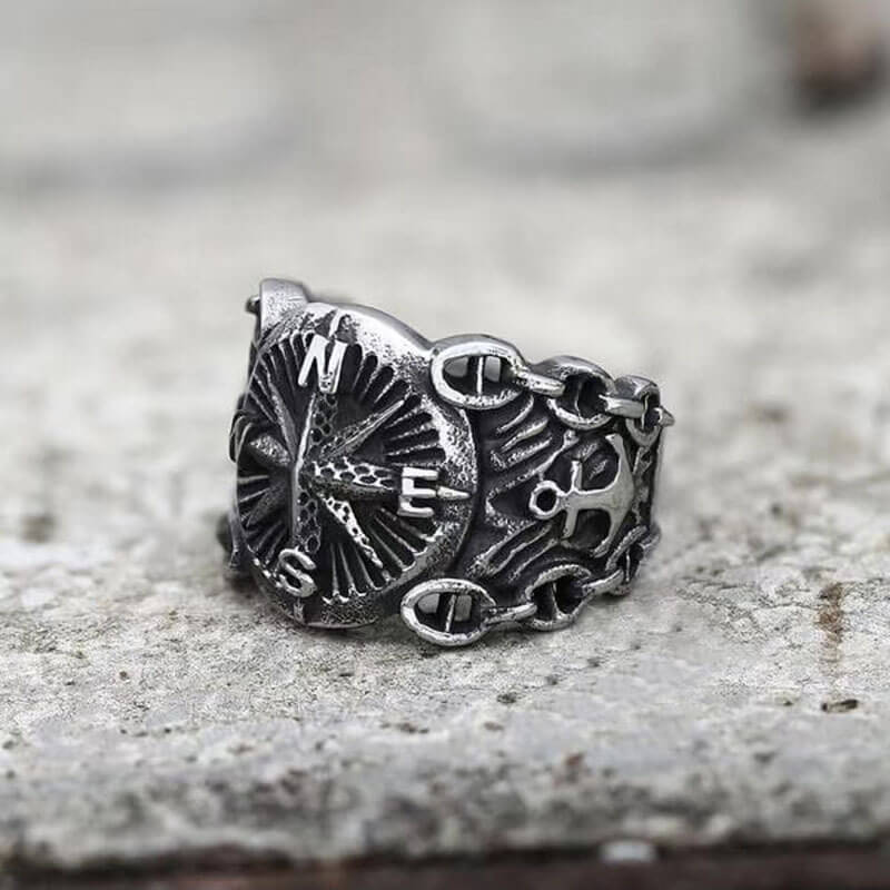 Men's Vintage Nautical Compass Logo Ring