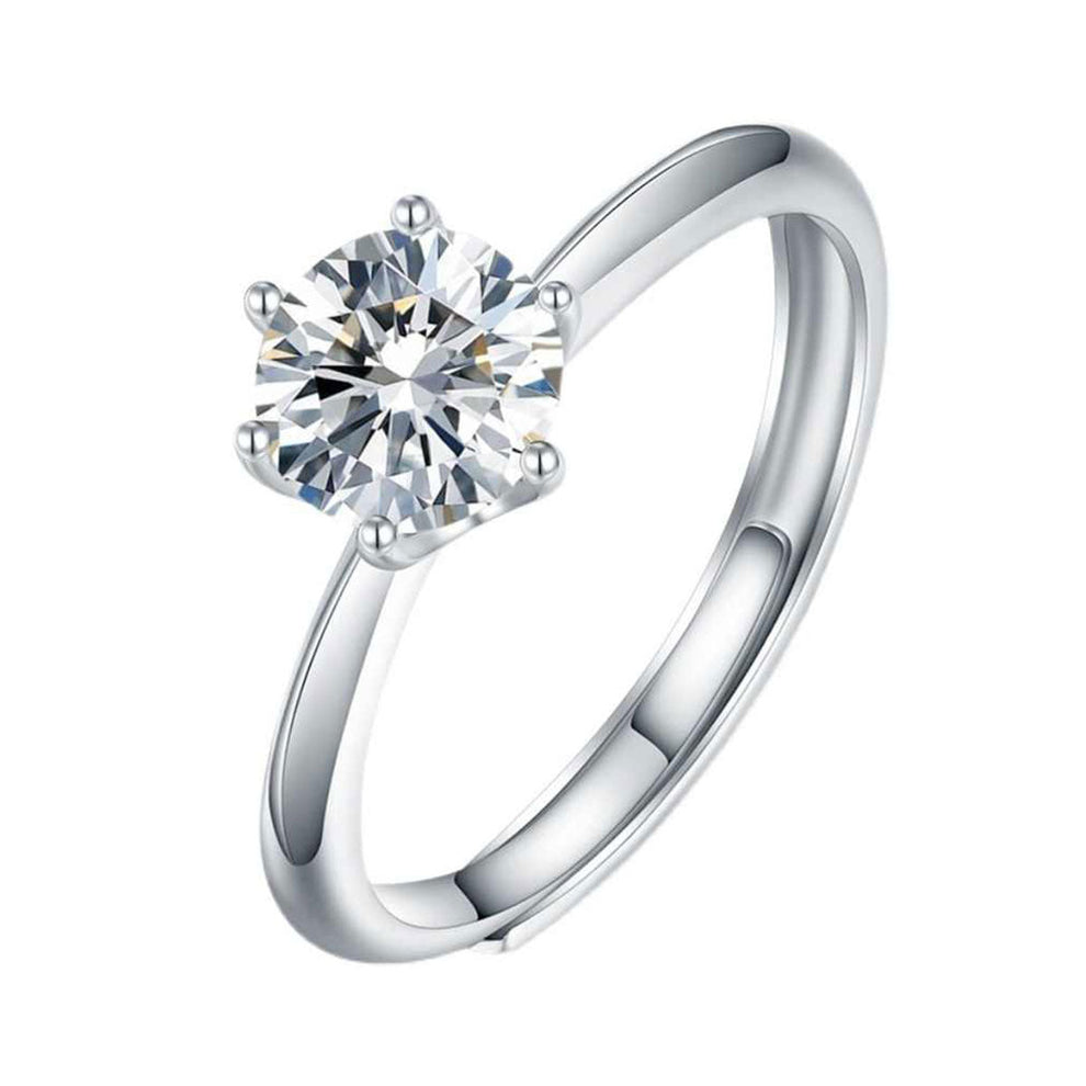 Women's White Gold Prong Setting Engaement Moissanite Adjustable Ring