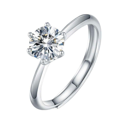 Women's White Gold Prong Setting Engaement Moissanite Adjustable Ring