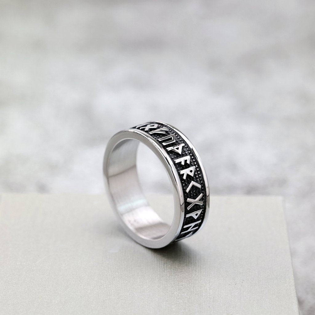 Vintage Nordic Solid Stainless Steel Viking Rune Ring for Men
