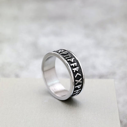 Vintage Nordic Solid Stainless Steel Viking Rune Ring for Men