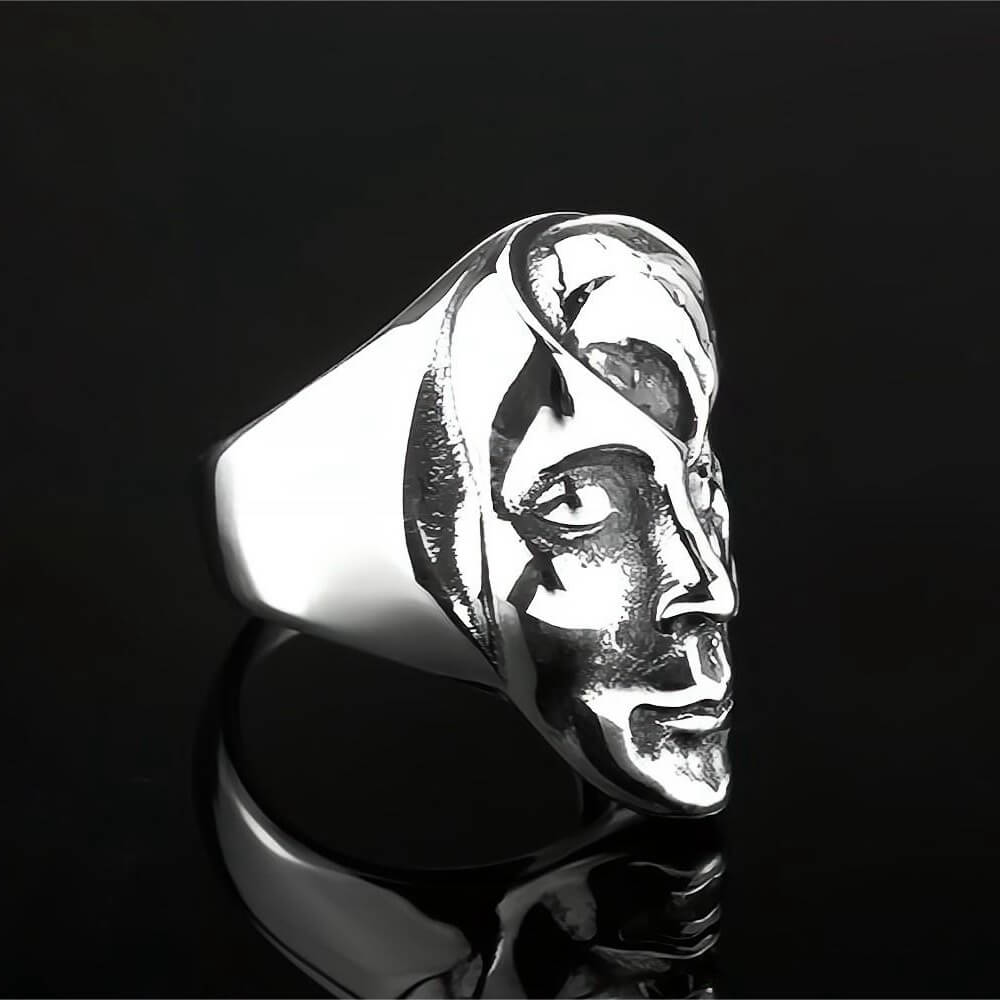 Vintage Solid Stainless Steel 3D Embossed Half Skull Face Punk Band Ring for Men