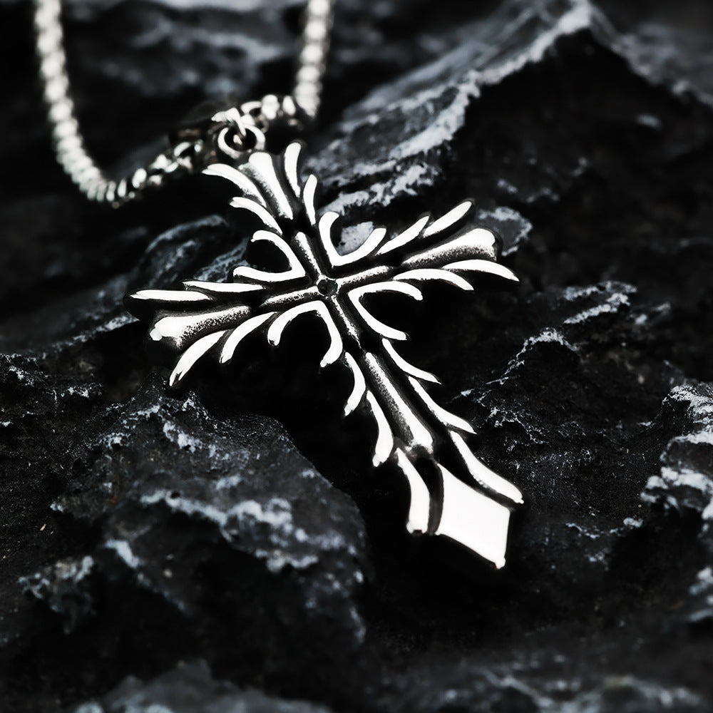 Vintage Stainless Steel Cross Pendant Necklace for Men