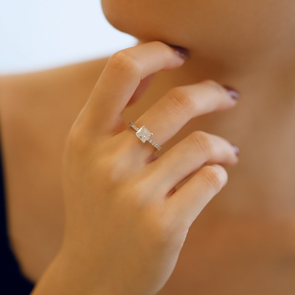Women's 1.5ct Zirconia Narrow Band Delicate Engagement Ring, S925 with White Gold Plating