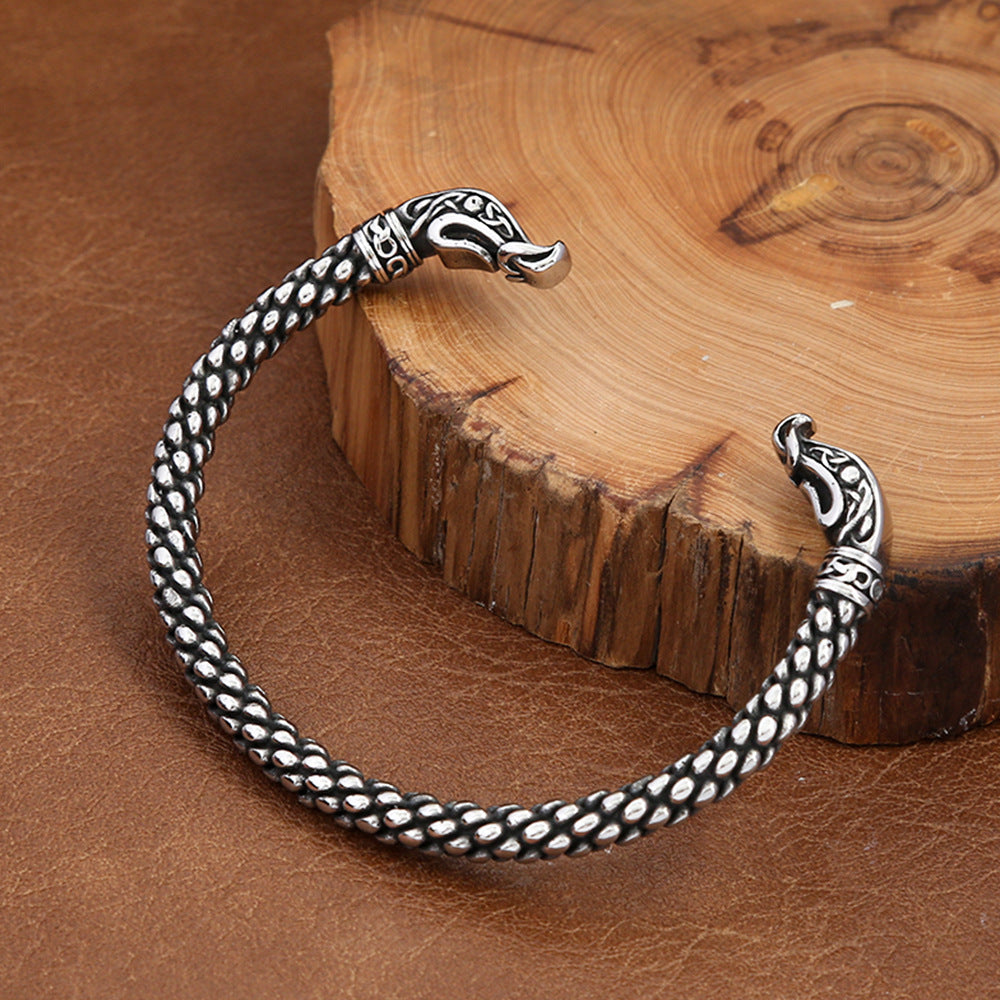 Fashion Versatile Personality Stainless Steel Men Bracelet, Retro Solid Open Cuff Wrist Jewelry
