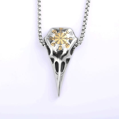 Viking Compass Raven Head Men's Stainless Steel Pendant Necklace