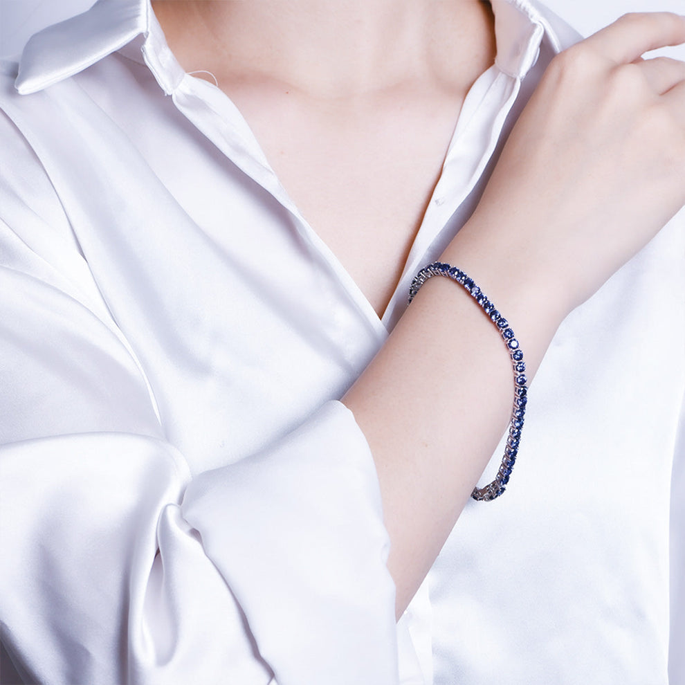Women's Sterling Silver Round Cut Blue Sapphire Tennis Bracelet