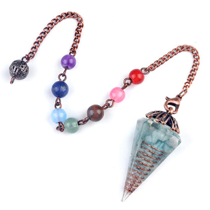 Chakra colorful bead chain crystal resin hexagonal cone flower holder spirit pendulum