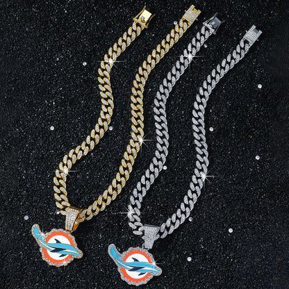 Hip-Hop Style Dolphin-Shaped Cuban Chain Pendant Necklace