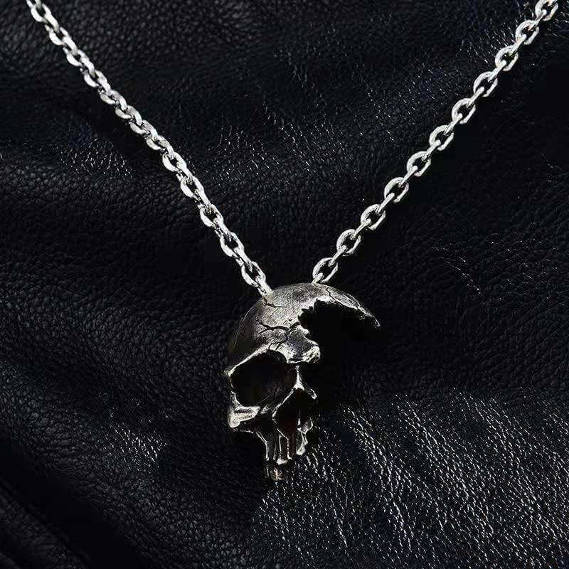 Men's Dark Gothic Half-Face Skull Pendant Necklace