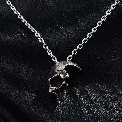 Men's Dark Gothic Half-Face Skull Pendant Necklace