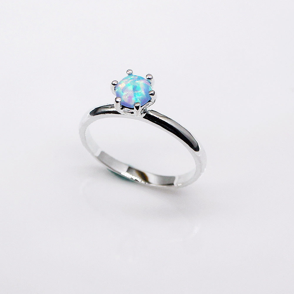 Women's White Gold Plated Four Prong Opal ring