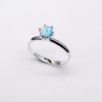 Women's White Gold Plated Four Prong Opal ring
