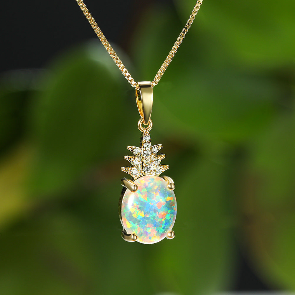 Opal Pineapple Pendant Necklace
