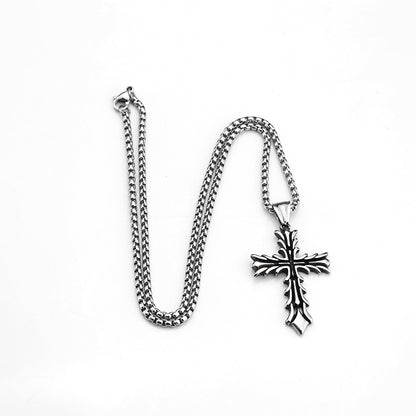 Vintage Stainless Steel Cross Pendant Necklace for Men