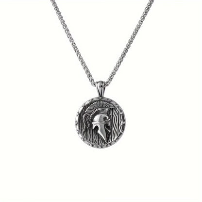 Men's Vintage Spartan Warrior Helmet Round Pendant Necklace