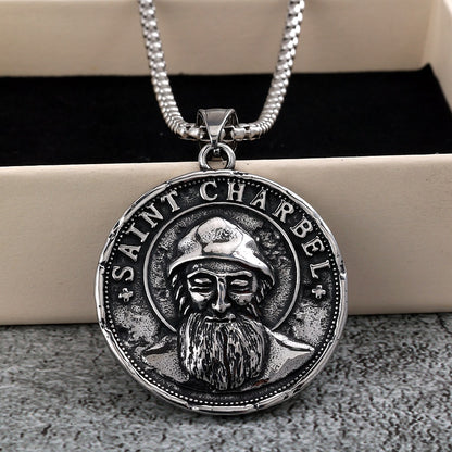 Men's vintage stainless steel Saint Chapelle double-sided medal pendant