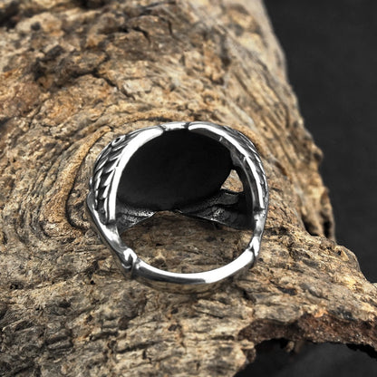 Vintage Solid Stainless Steel Norse Viking Aegishjalmur Helm of Awe Raven Band Ring for Men