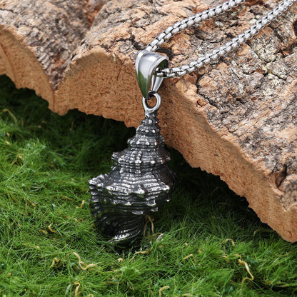 Men's Steel Conch Shell Pendant Necklace