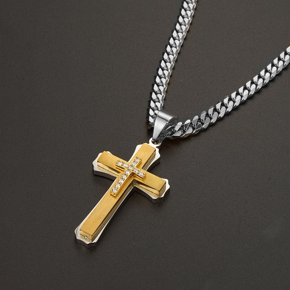 Flash Deal: Golden-Slivery Multi-Layer Cross Zircon Pendant Necklace