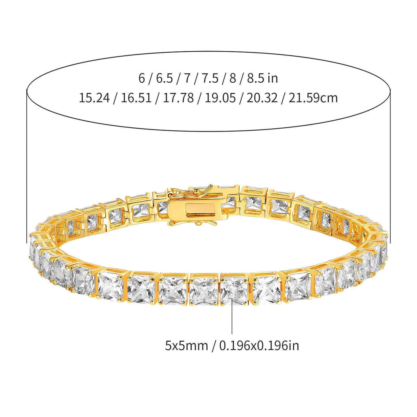 Women&Men's Square Zircon 5mm Golden Cuban Tennis Bracelet