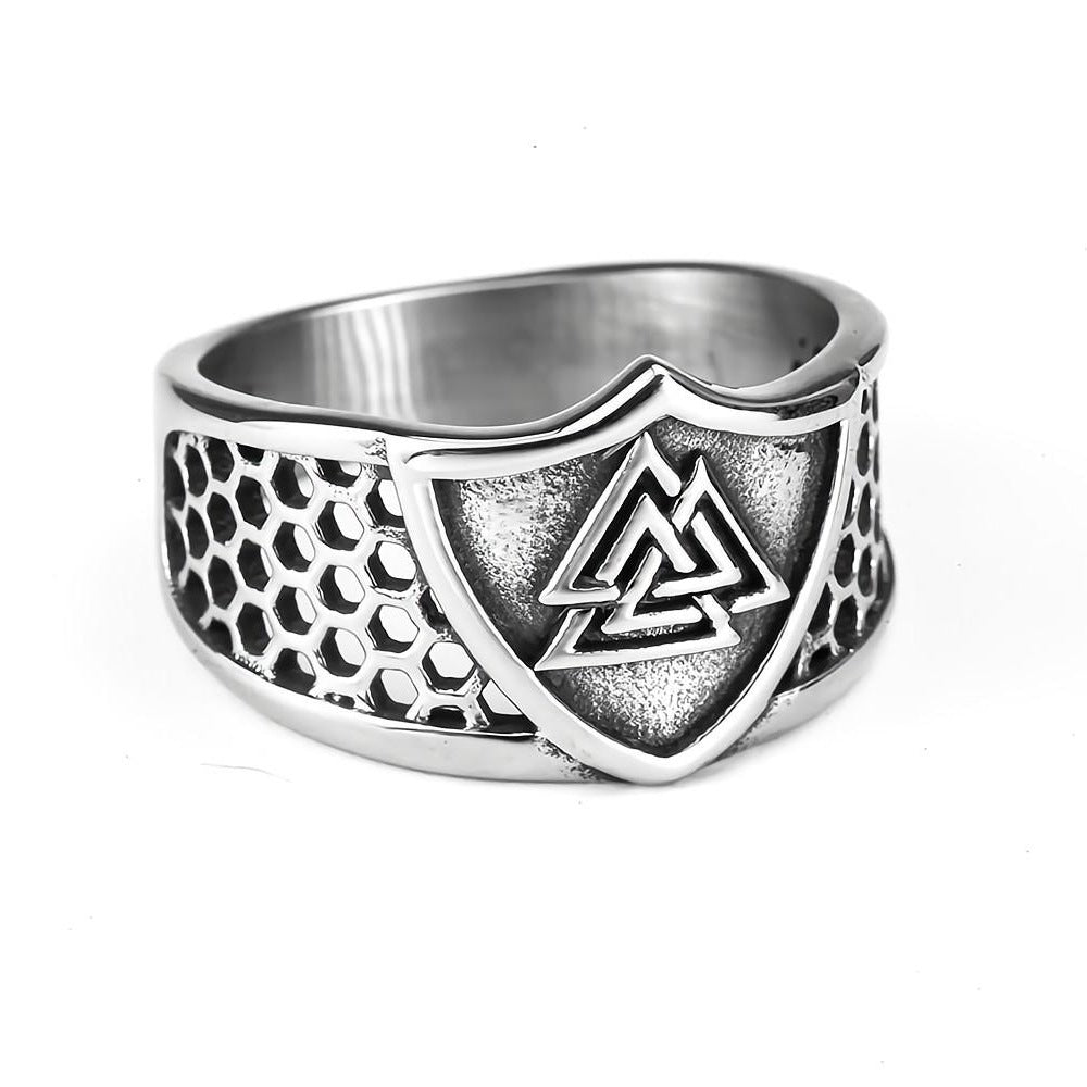 Vintage Solid Stainless Steel Hollow Norse Viking Valknut Triangle Band Ring for Men