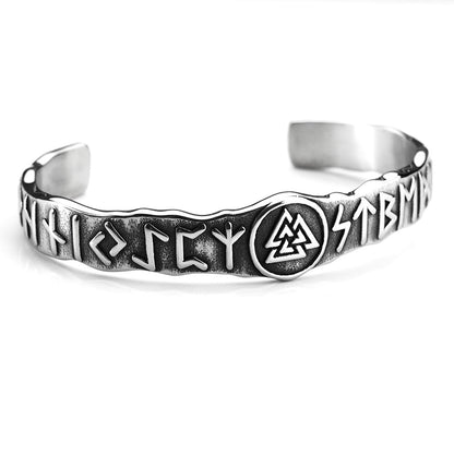 Nordic Pirate Retro Viking Rune Symbols Open C Bracelet for Men, Vintage Stainless Steel Cuff Bangle