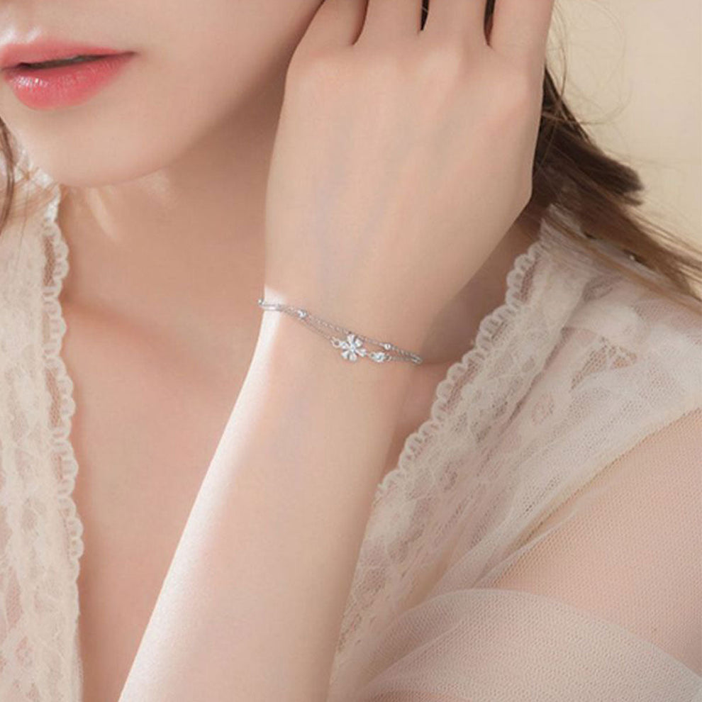 Women's White Gold Sakura Shape Charm Bracelet