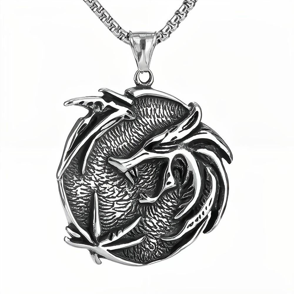 Vintage Biker Stainless Steel Witcher Pendant Necklace for Men