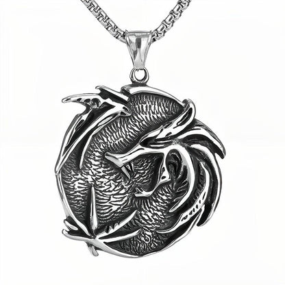 Vintage Biker Stainless Steel Witcher Pendant Necklace for Men