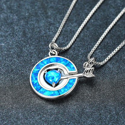 Blue Opal Circle Heart Arrow Necklace