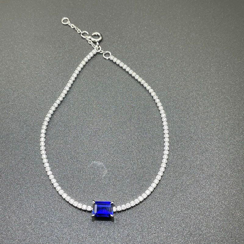 Women's White Gold Square Blue Sapphire Tennis Bracelet