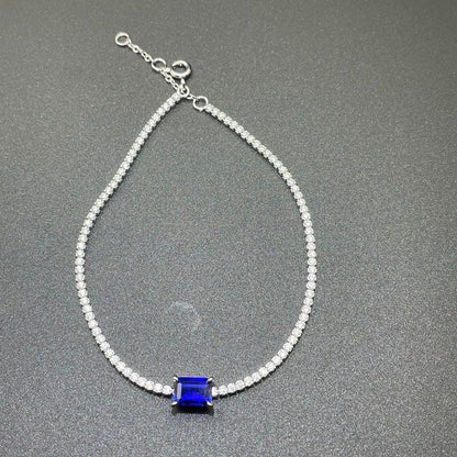 Women's White Gold Square Blue Sapphire Tennis Bracelet