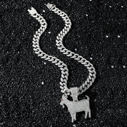 Hip-Hop Style Animal Goat Cuban Chain Pendant Necklace