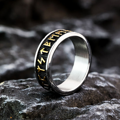 Vintage Nordic Stainless Steel Narrow Band Viking Rune Ring for Men