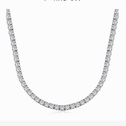 S925 Tennis Necklace, Prong Set Single Row Square CZ, Sparkling Full Zircon Hip Hop Extended Chain Choker