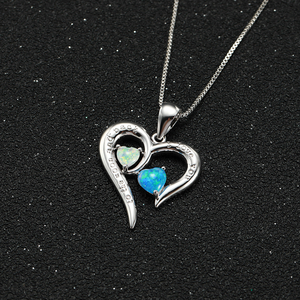 Two small heart-shaped Opal+ English letter heart necklace