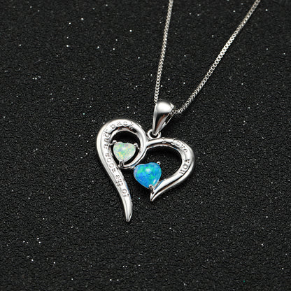 Two small heart-shaped Opal+ English letter heart necklace