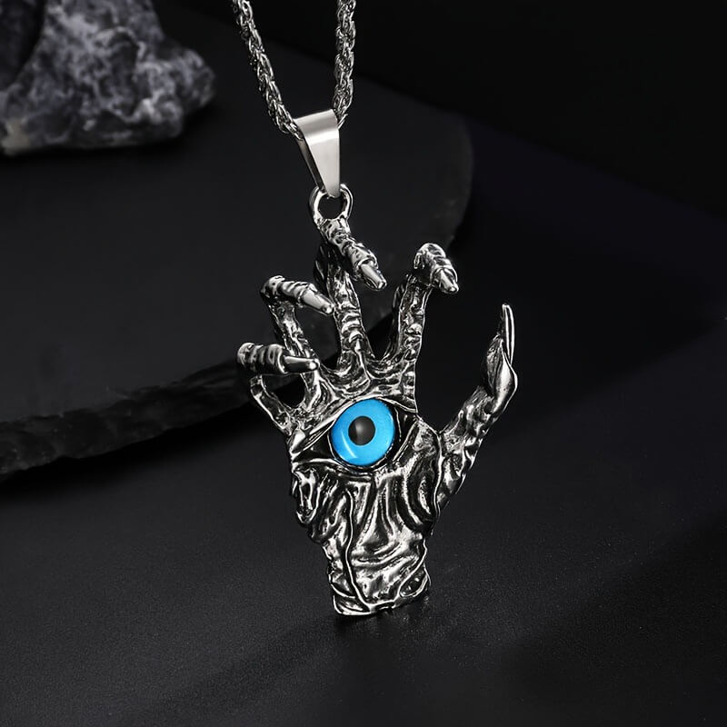 Men's Vintage Claw Skull Blue Eye Pendant Necklace