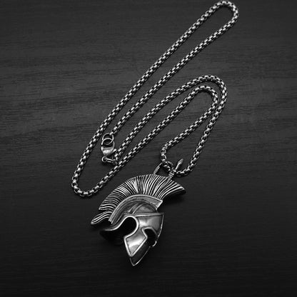 Men's Spartan Warrior Helmet Outline Pendant Necklace