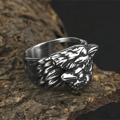 Vintage Solid Stainless Steel Norse Viking Double Raven Totem Band Ring for Men