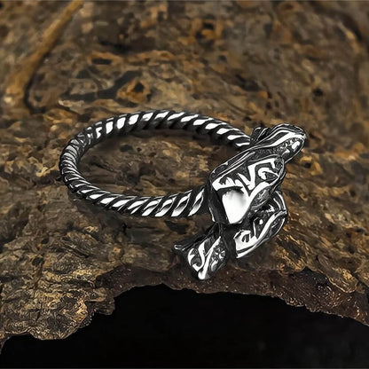 Vintage Solid Stainless Steel Twisted Band Norse Double Dragon Head Ring for Men