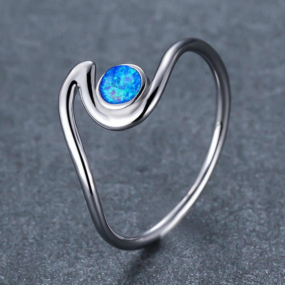 Women's Wave Shape Opal Adjustable Ring